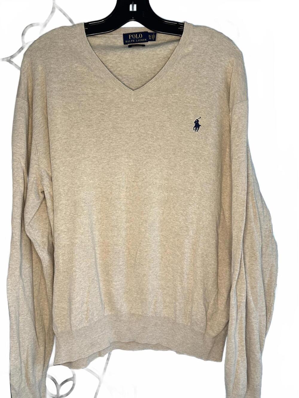 Polo Ralph Lauren Beige V-Neck Sweater in Pima Cotton - XL